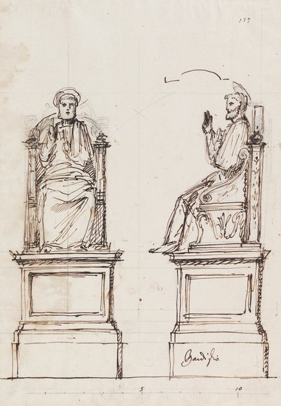 Ontwerp voor een marmeren troon voor het standbeeld van St. Peter, St. Peters, Rome door Luigi Vanvitelli